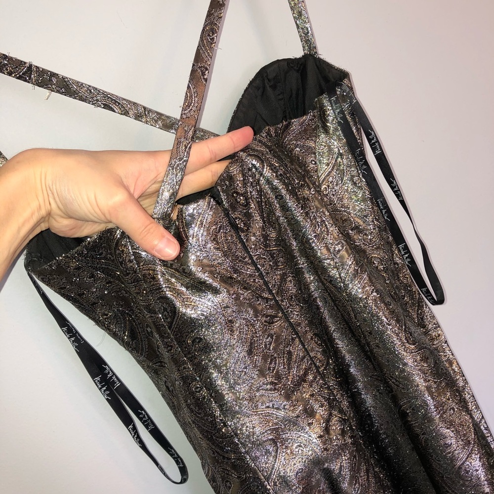 Nicole Miller Gold Print Long Party Dress - Picture 6 of 11